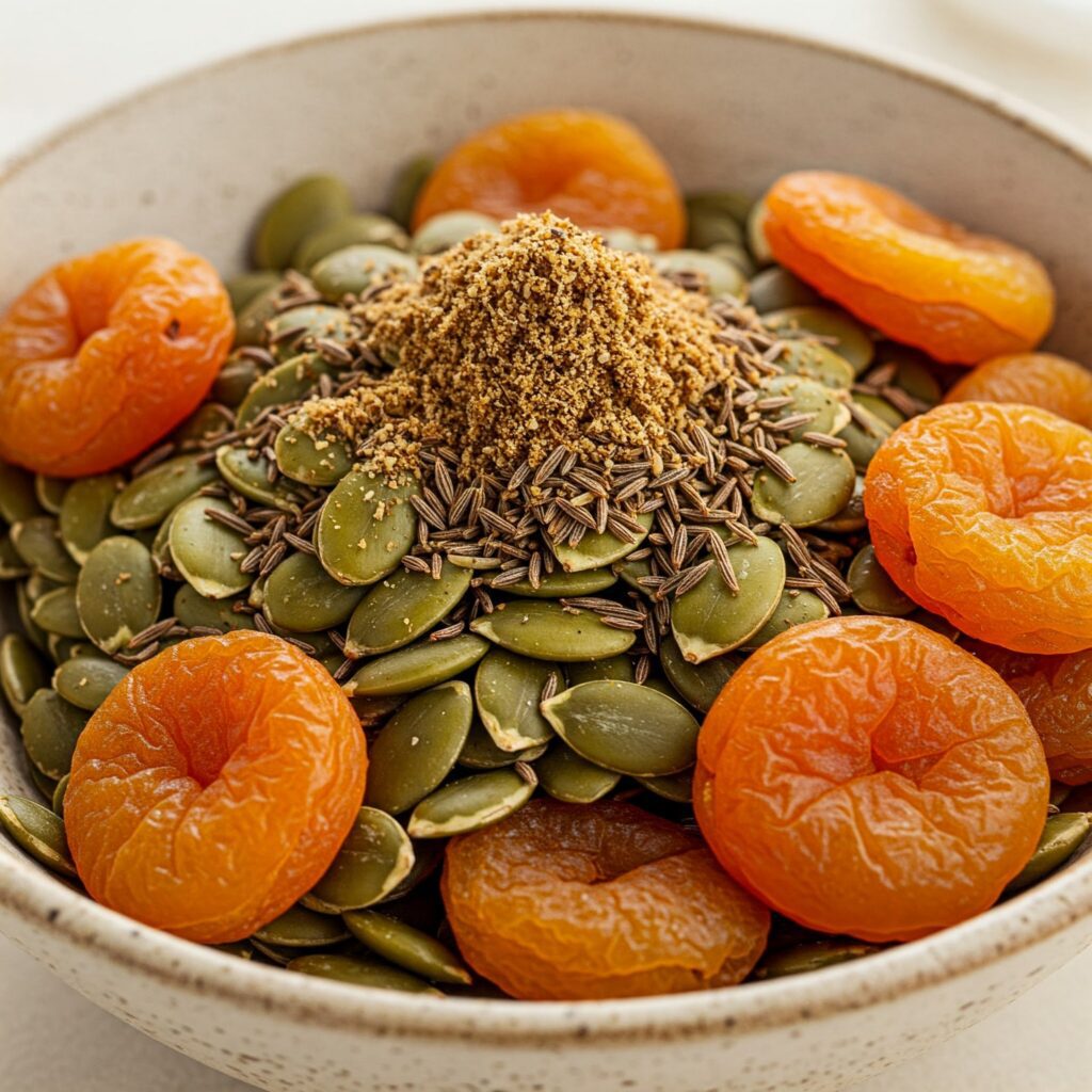 Pumpkin Seeds with Dried Apricots and Cumin - AI unique vegan food pairings