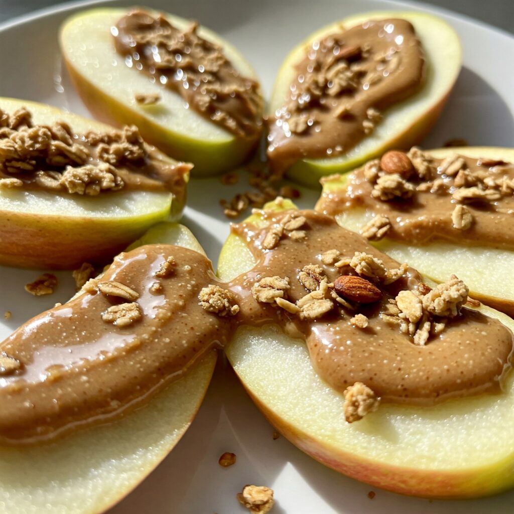 Apple Slices with Almond Butter and Granola - AI unique vegan food pairings